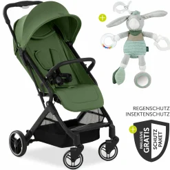 Reisebuggy & Sportwagen Travel N Care Plus mit Liegefunktion (nur 7,2 kg) - inkl. XXL Zubehörpaket & Fehn Spieltier Eselchen - Green