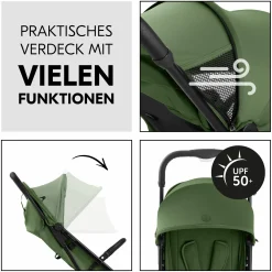 Reisebuggy & Sportwagen Travel N Care Plus mit Liegefunktion (nur 7,2 kg) - inkl. XXL Zubehörpaket & Fehn Spieltier Eselchen - Green