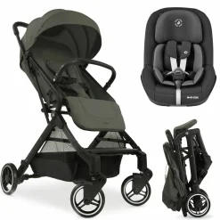 Reisebuggy & Sportwagen Travel N Care mit Liegefunktion, nur 6,8 kg (bis 22 kg belastbar) inkl. Reboarder Pearl Pro 2 - Dark Olive