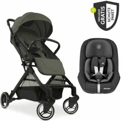 Reisebuggy & Sportwagen Travel N Care mit Liegefunktion, nur 6,8 kg (bis 22 kg belastbar) inkl. Reboarder Pearl Pro 2 & XXL Zubehörpaket - Dark Olive
