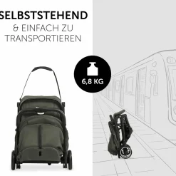 Reisebuggy & Sportwagen Travel N Care mit Liegefunktion, nur 6,8 kg (bis 22 kg belastbar) inkl. Reboarder Pearl Pro 2 & XXL Zubehörpaket - Dark Olive