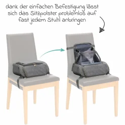 Reise-Sitzpolster Sitzerhöhung inkl. Kinderwagenbefestigung, 2 Thermofächer & extra großes Fach - Grau Melange