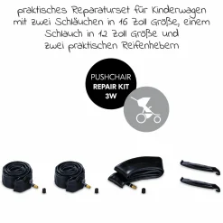 Reparatur Set Lufträder Kinderwagen (2x Schlauch 16 Zoll + 1x Schlauch 12 Zoll + Reifenheber)