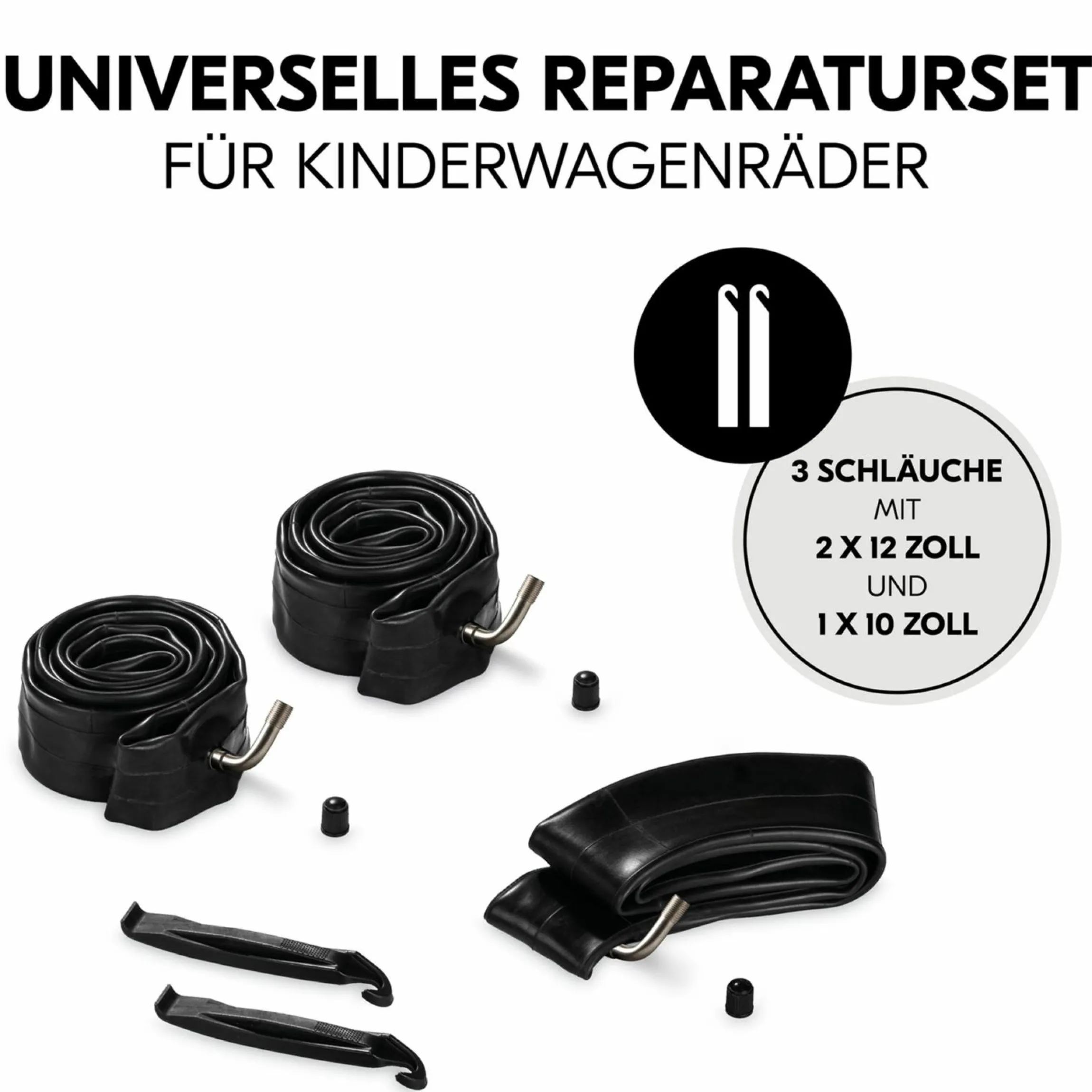 Reparatur Set Lufträder Kinderwagen (2x Schlauch 12 Zoll + 1x Schlauch 10 Zoll) - Pushchair Repair Kid 3WS