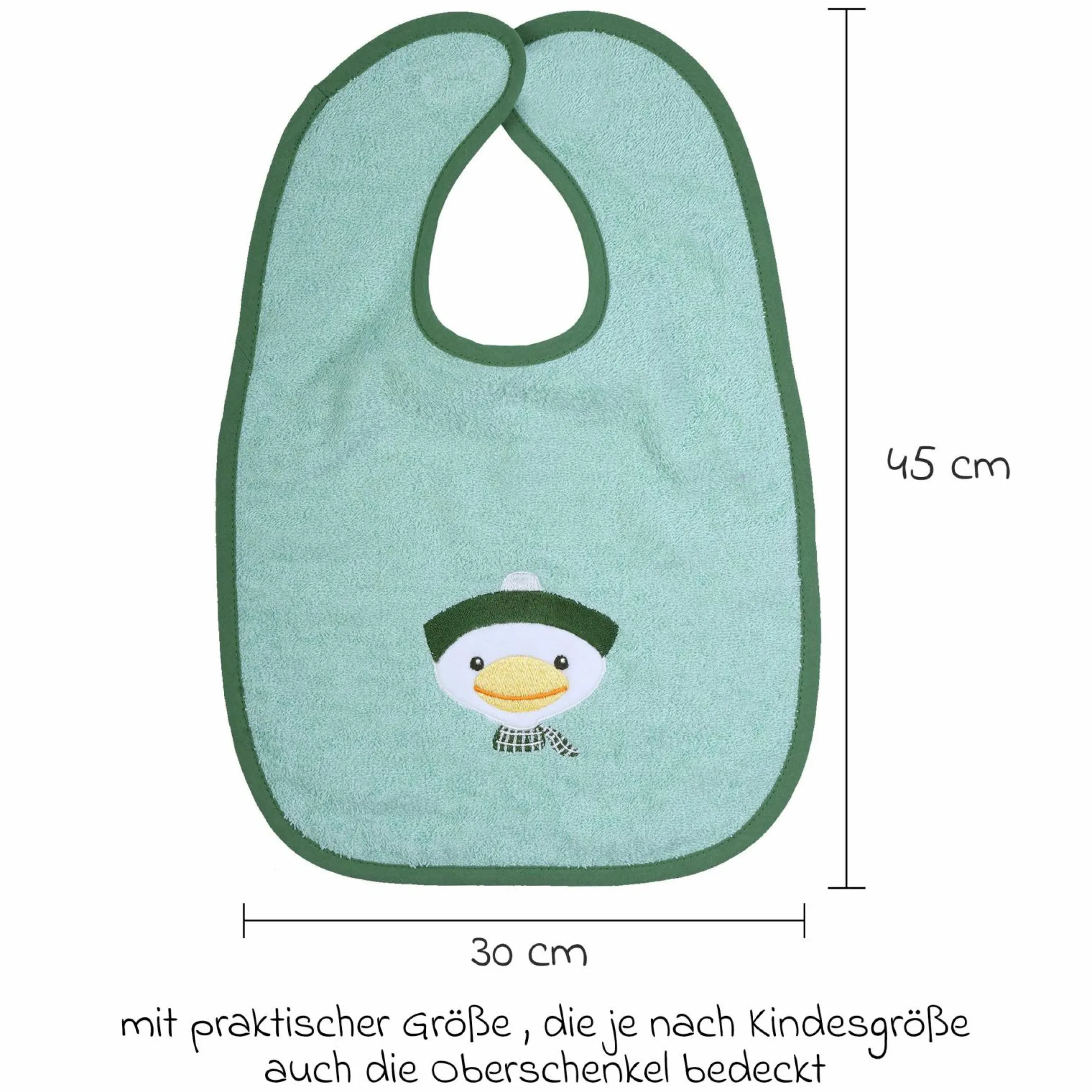 Riesen-Klettlätzchen 30 x 45 cm - Stickerei Ente - Mint
