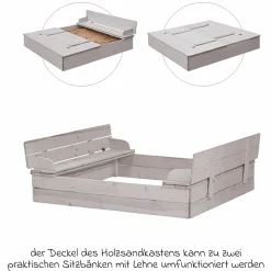 Sandkasten mit aufklappbarer Sitzbank 127 x 123,5 cm - Grau - Kollektion 2025