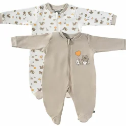 Schlafanzug Einteiler - 2er Pack - Lovely Bear Offwhite Beige - Gr. 62/68