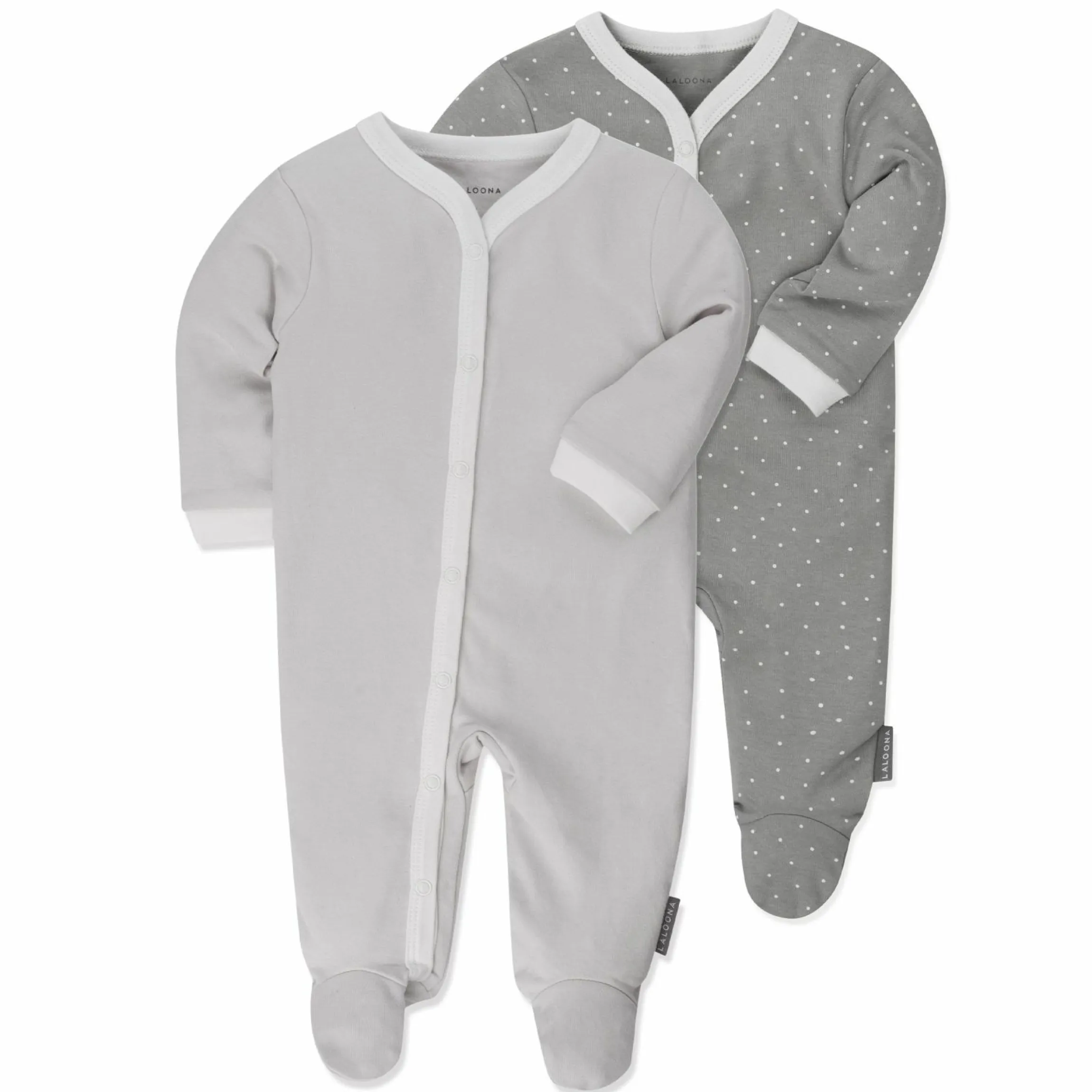 Schlafanzug 2er Pack Strampler Pyjama Einteiler - Grau Uni / Punkte - Gr. 62/68
