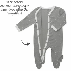 Schlafanzug 2er Pack Strampler Pyjama Einteiler - Grau Uni / Punkte - Gr. 62/68