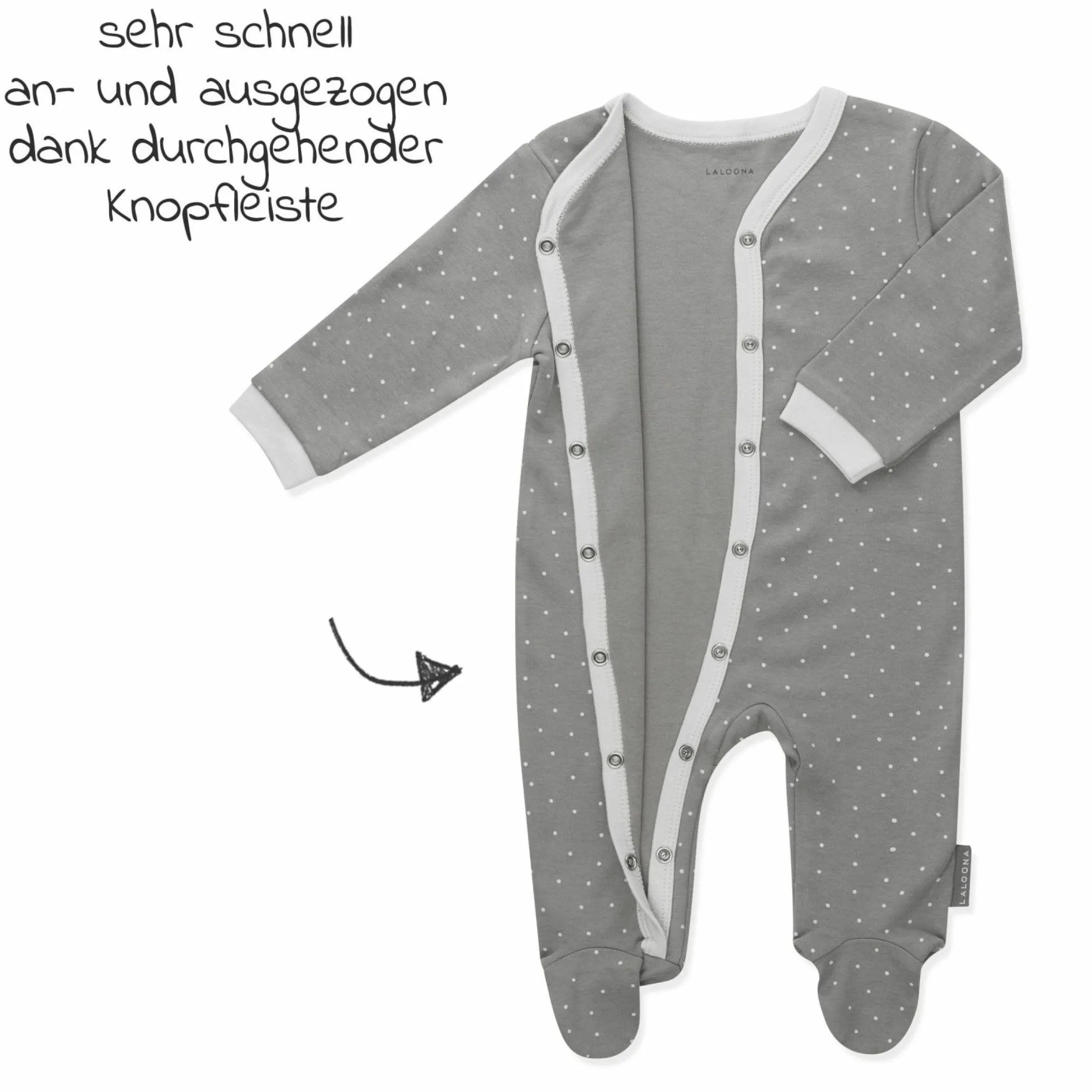 Schlafanzug 2er Pack Strampler Pyjama Einteiler - Grau Uni / Punkte - Gr. 62/68
