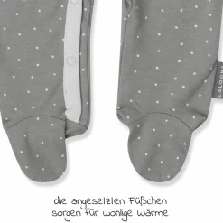 Schlafanzug 2er Pack Strampler Pyjama Einteiler - Grau Uni / Punkte - Gr. 62/68