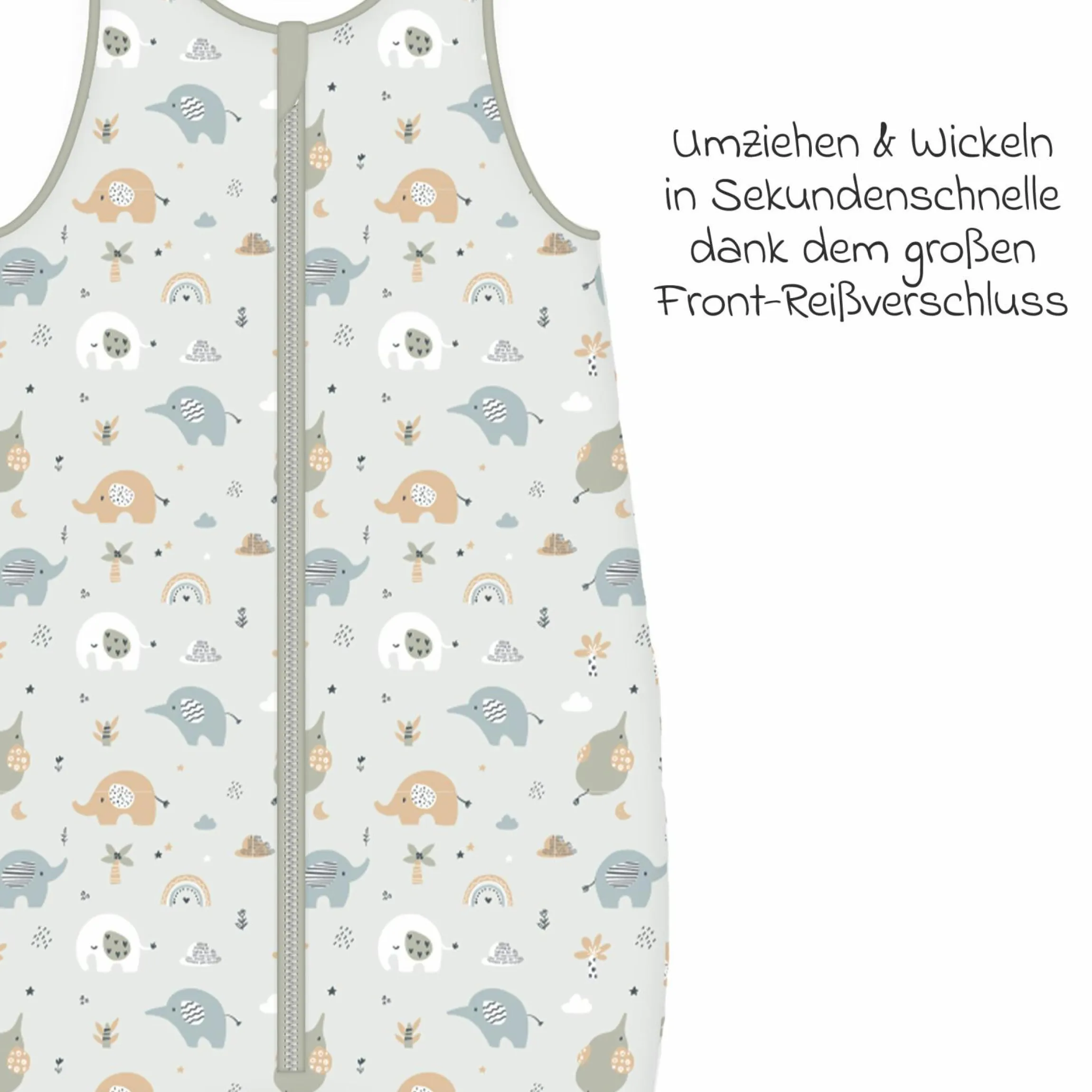 Schlaf-Overall wattiert Jersey - Elephants - Gr. 70 cm