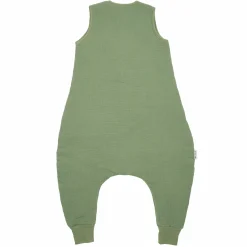 Schlafsack mit Beinen / Schlafoverall Musselin wattiert - Olive Green - Gr. 80 cm