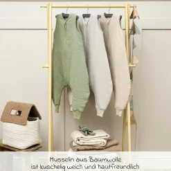 Schlafsack mit Beinen / Schlafoverall Musselin wattiert - Olive Green - Gr. 80 cm