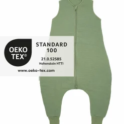 Schlafsack mit Beinen / Schlafoverall Musselin wattiert - Olive Green - Gr. 80 cm