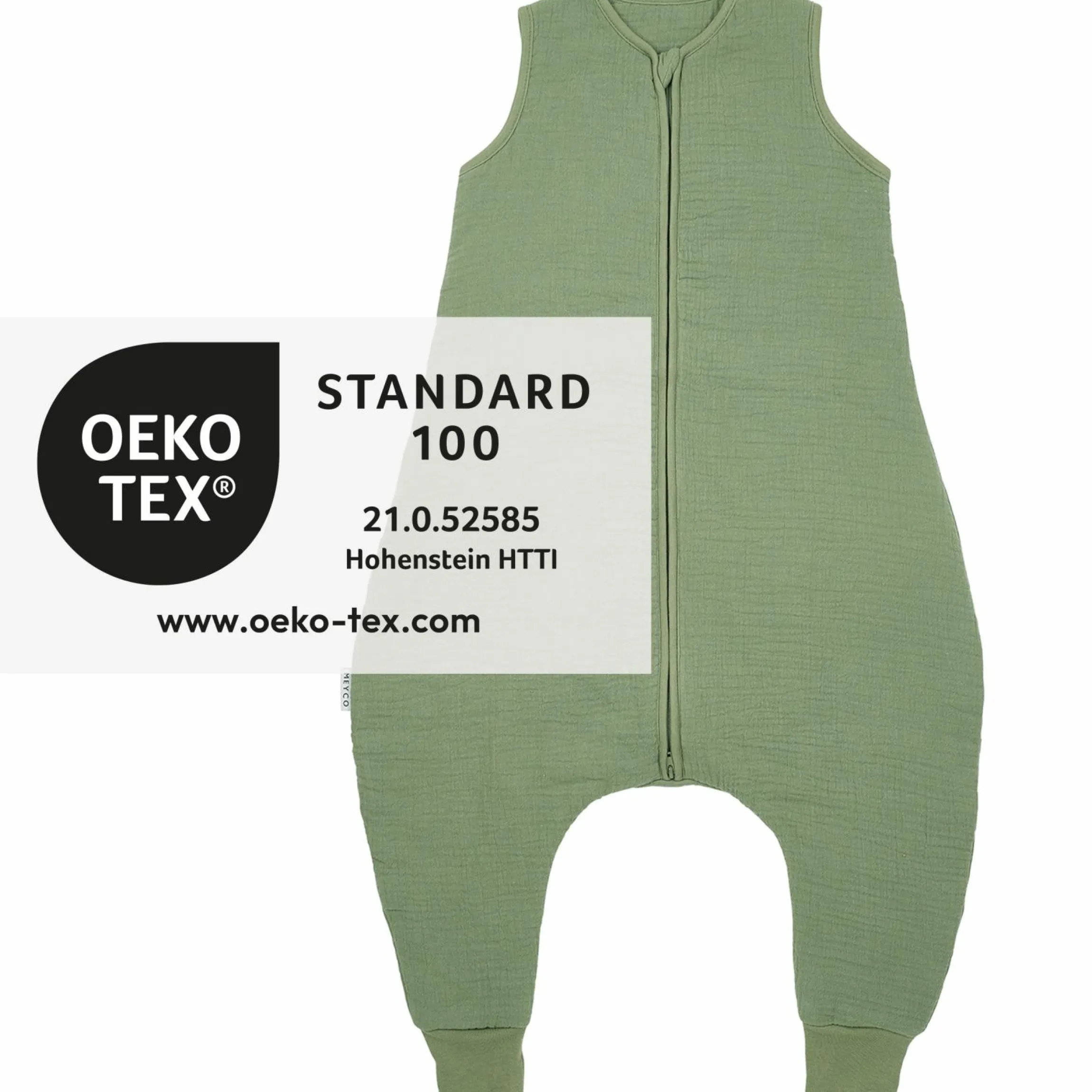 Schlafsack mit Beinen / Schlafoverall Musselin wattiert - Olive Green - Gr. 80 cm