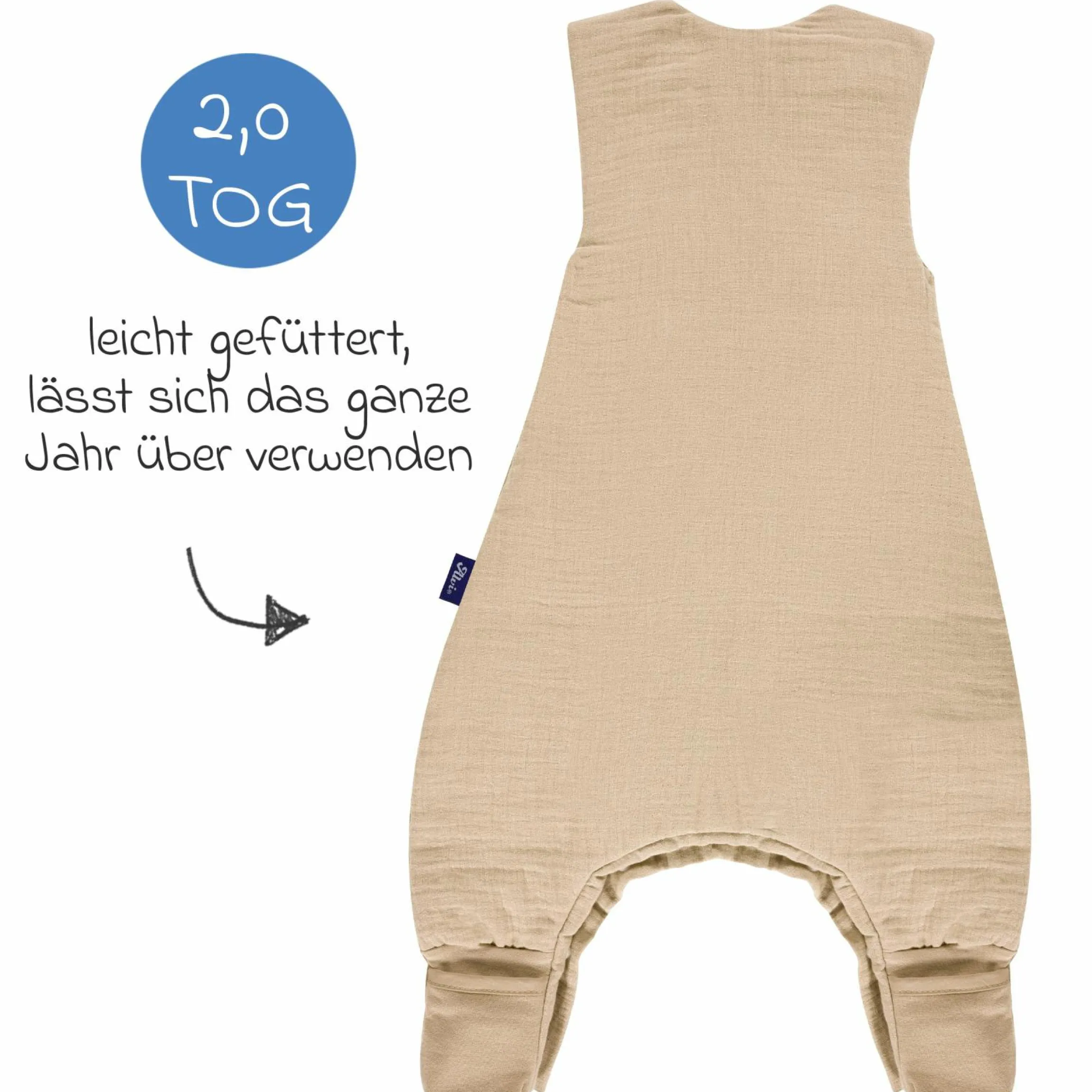 Schlafsack mit Füßen Sleep-Overall 4 Season Mull - Sand-Beige - Gr. 70 cm