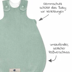 Schlafsack wattiert - Musselin Grün - Gr. 50 / 56