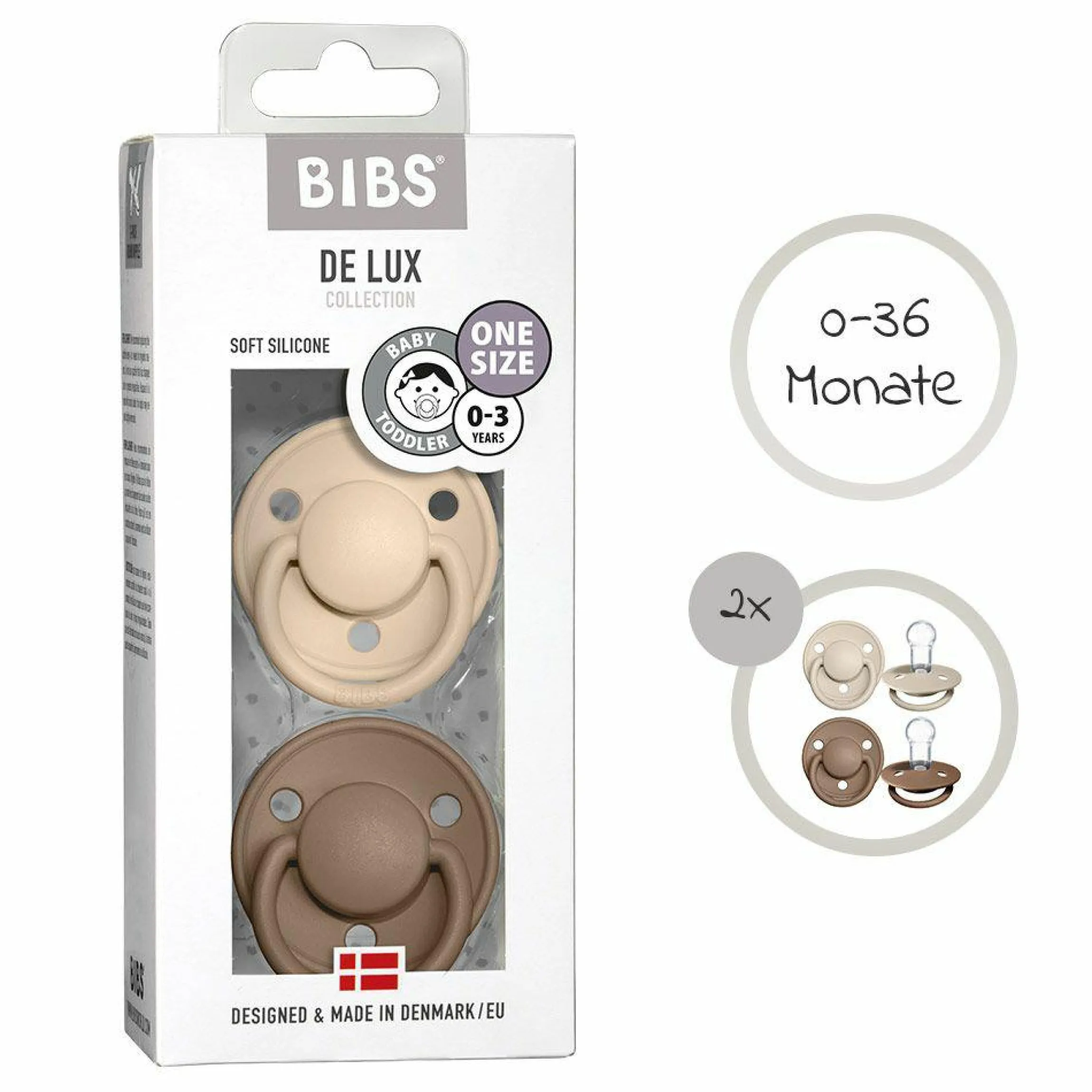 Schnuller - De Lux 2er Pack - Silikon - Vanilla / Dark Oak - Gr. 0-36 M