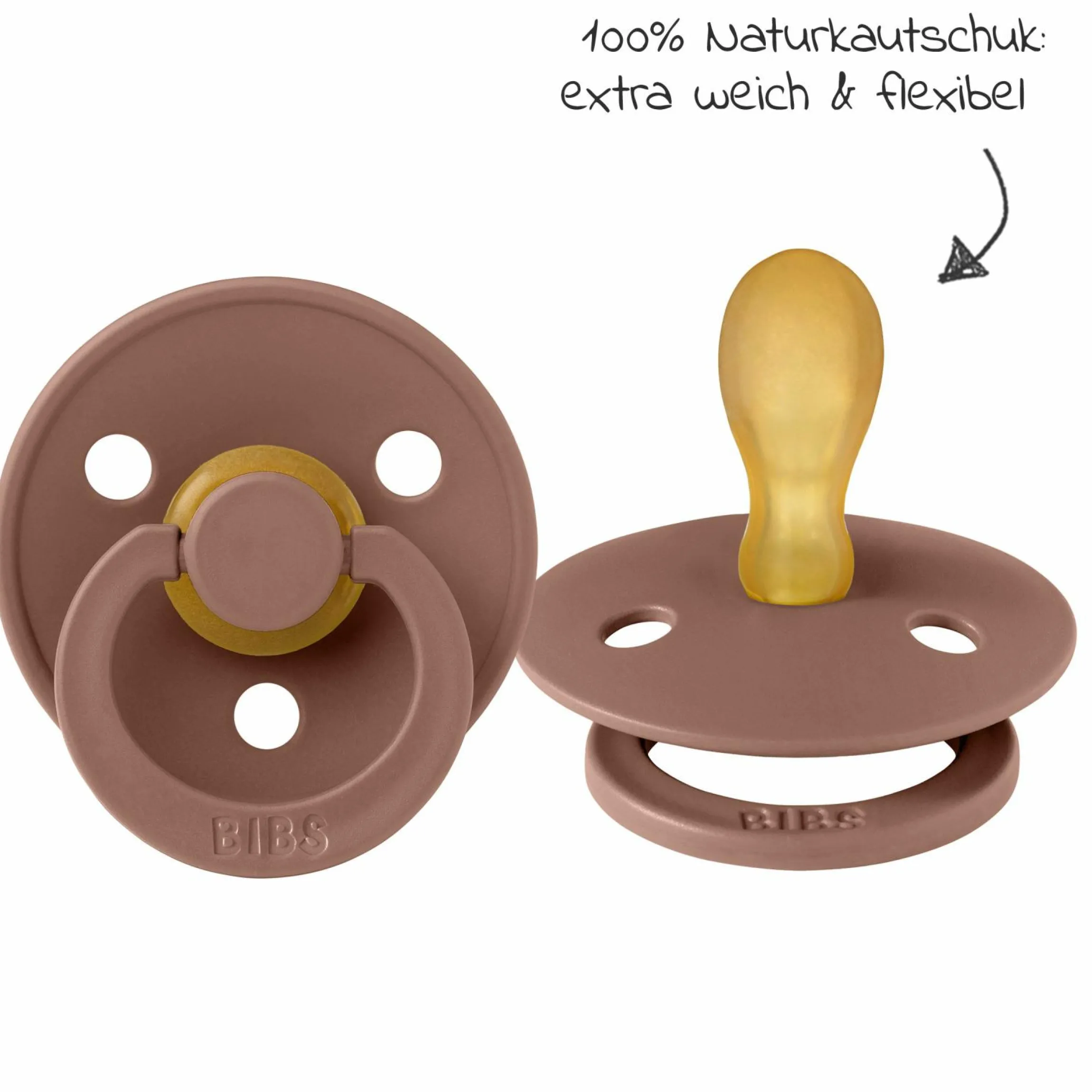 Schnuller 2er Pack Colour Symmetrischer Sauger aus Naturkautschuk 6-18 M - Woodchuck / Blush