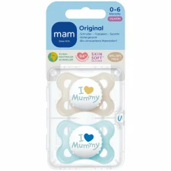 Schnuller 2er Pack Original - Silikon 0-6 M - I Love Mummy - Blau