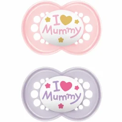 Schnuller 2er Pack Original - Silikon 6-16 M - I Love Mummy - Rosa
