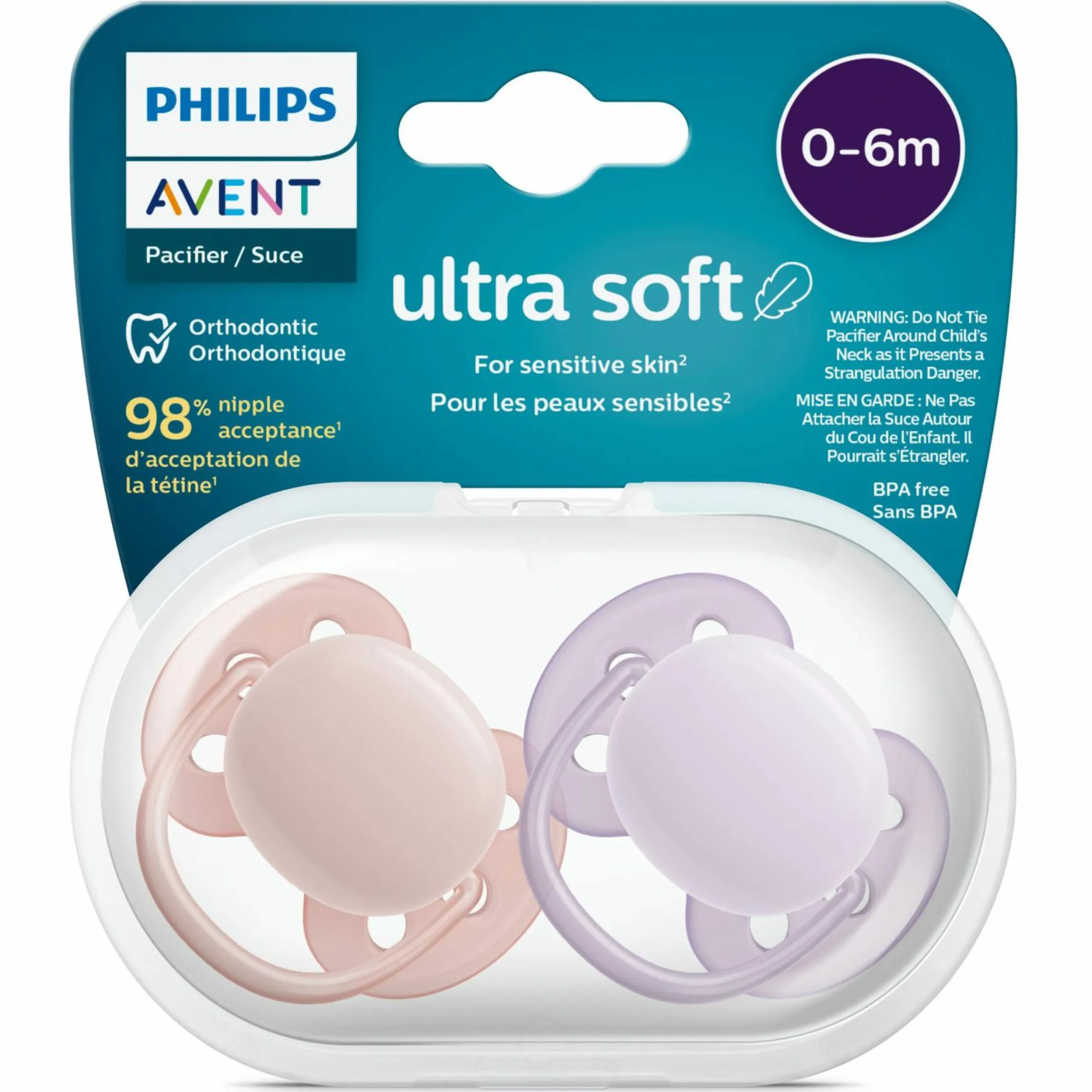 Schnuller 2er Pack Ultra Soft 0-6 M - Rosa / Lila
