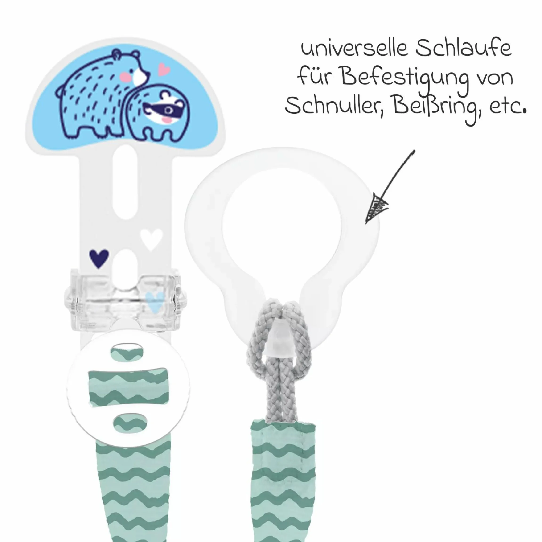 Schnullerband Clip it! mit Cover - Bär