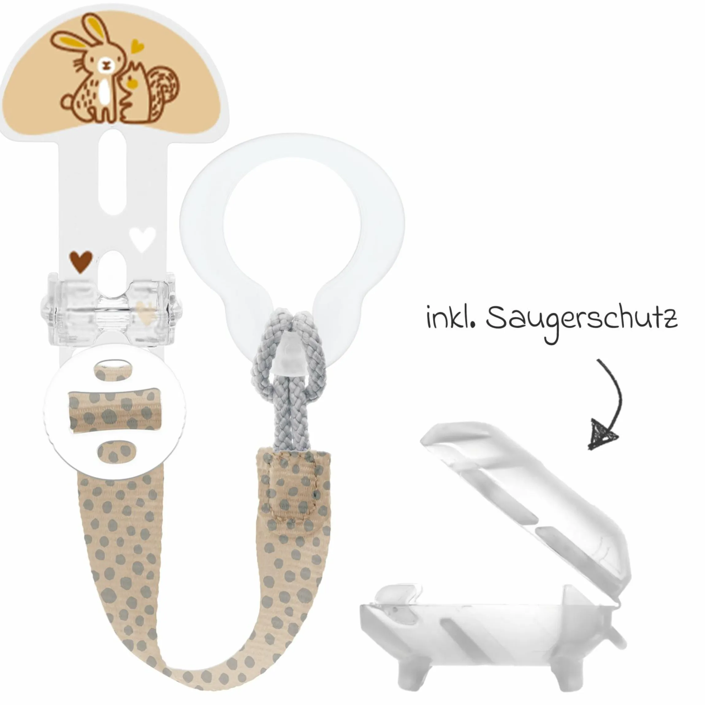 Schnullerband Clip it! mit Cover - Hase