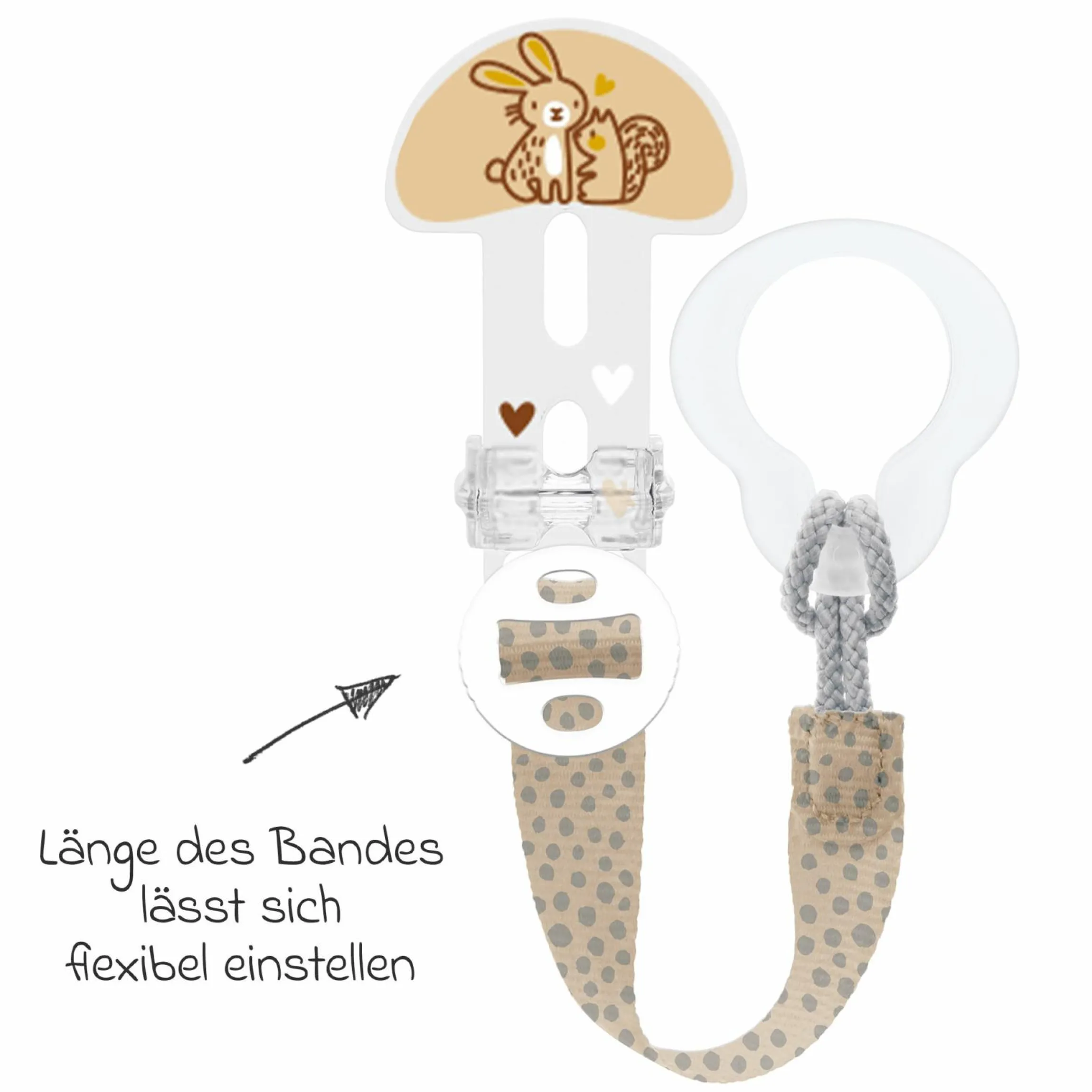 Schnullerband Clip it! mit Cover - Hase