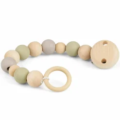 Schnullerkette mit Kautschuk- und Holzperlen - Grau Mint