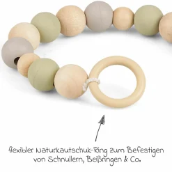 Schnullerkette mit Kautschuk- und Holzperlen - Grau Mint