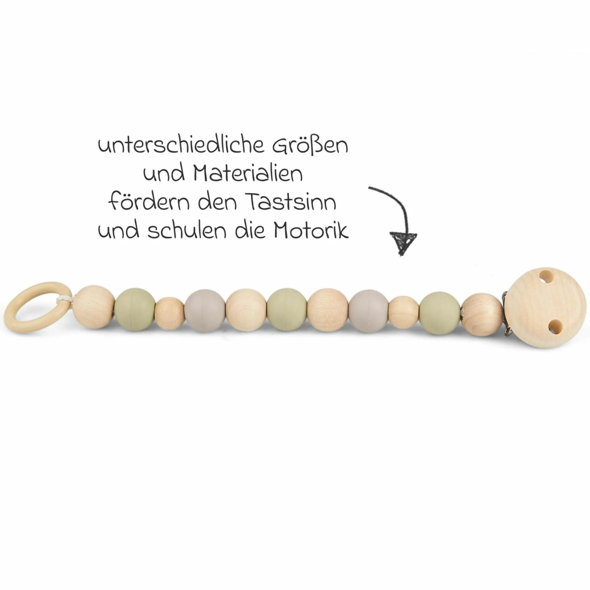 Schnullerkette mit Kautschuk- und Holzperlen - Grau Mint