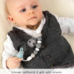 Schnullerkette mit Silikon-Perlen & Gummiring inkl. Clip - 2er Set - Grau Beere