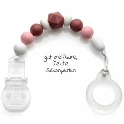 Schnullerkette mit Silikon-Perlen & Gummiring inkl. Clip - 2er Set - Grau Beere