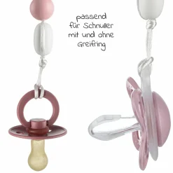 Schnullerkette mit Silikon-Perlen & Gummiring inkl. Clip - 2er Set - Grau Beere