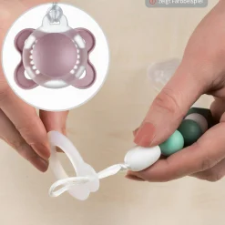 Schnullerkette mit Silikon-Perlen & Gummiring inkl. Clip - 2er Set - Grau Beere