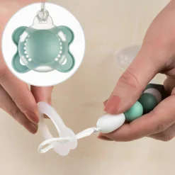 Schnullerkette mit Silikon-Perlen & Gummiring inkl. Clip - 2er Set - Grau Grün