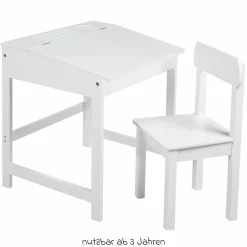Schulpult mit Stauraum unter der aufklappbren Arbeitsfläche inkl. 1 Stuhl - - Weiß