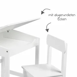 Schulpult mit Stauraum unter der aufklappbren Arbeitsfläche inkl. 1 Stuhl - - Weiß