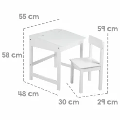 Schulpult mit Stauraum unter der aufklappbren Arbeitsfläche inkl. 1 Stuhl - - Weiß
