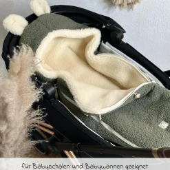 Schurwolle-Fußsack Hukky für Babyschalen & Babywannen - Mineral Green