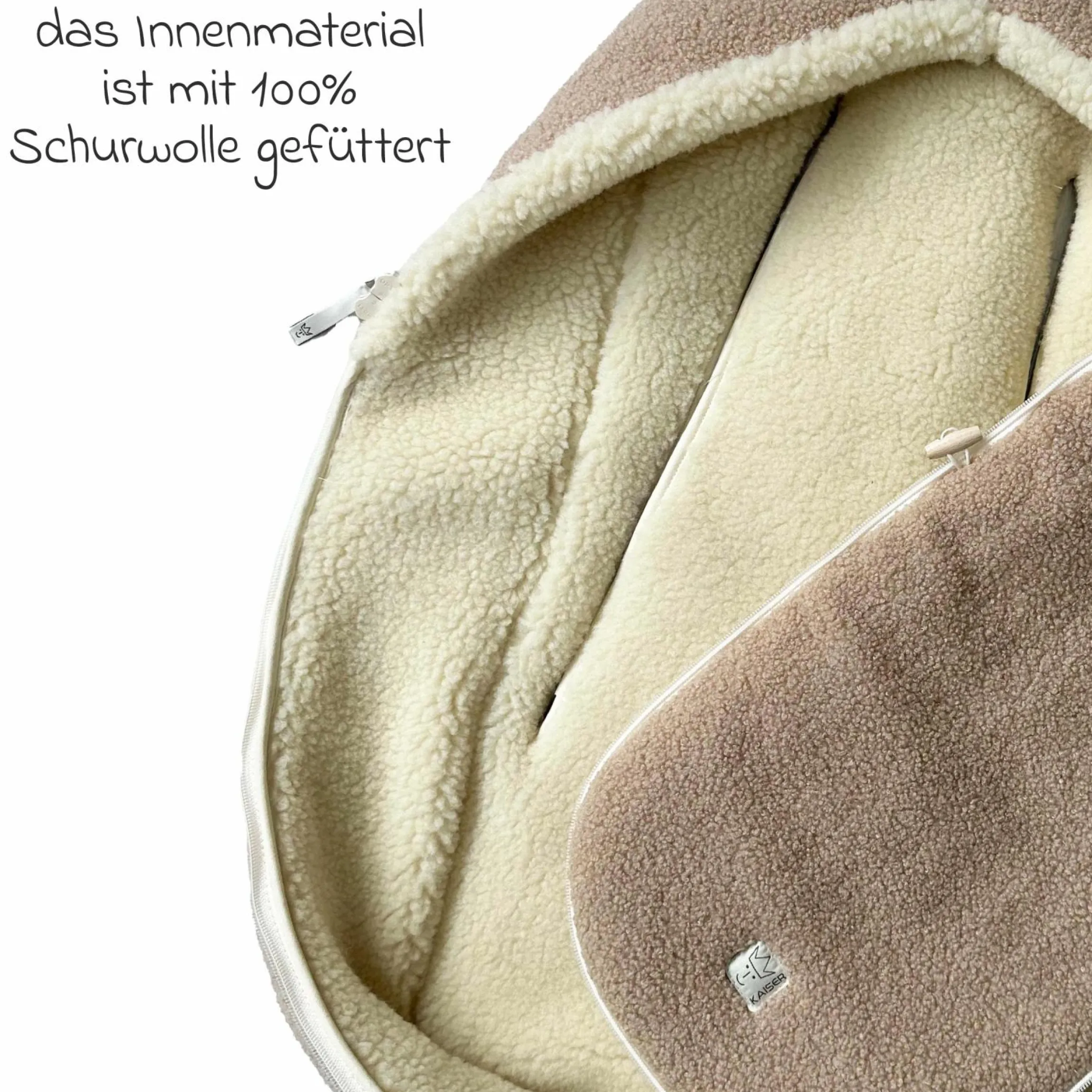 Schurwolle-Fußsack Hukky für Babyschalen & Babywannen - Warm Sand
