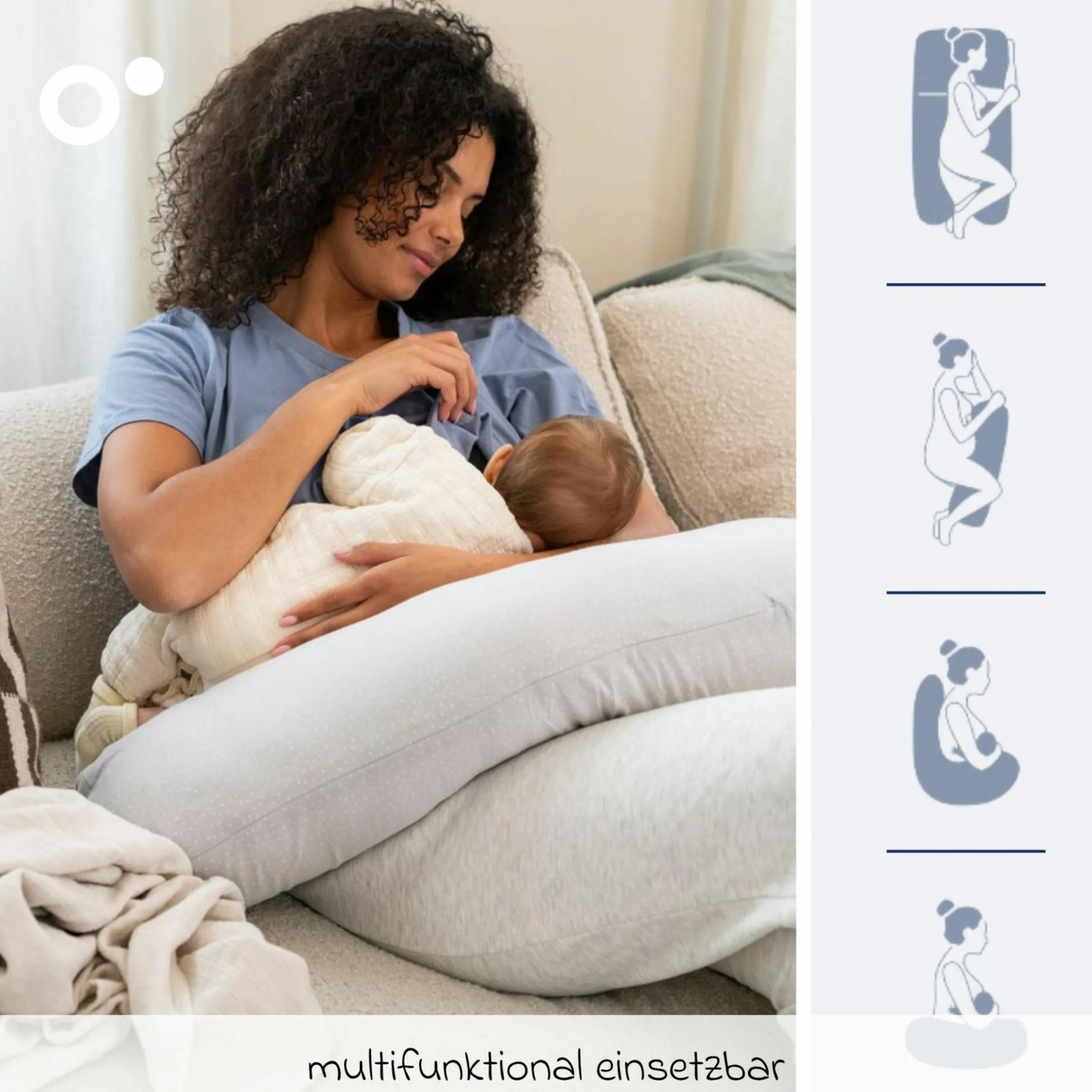 Schwangerschafts- & Stillkissen XXL Maxxy mit PES-Faser-Füllung - ideal für Seitenschläfer - Little Dots Grey