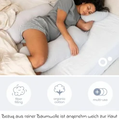 Schwangerschafts- & Stillkissen XXL Maxxy mit PES-Faser-Füllung - ideal für Seitenschläfer - Little Dots Grey