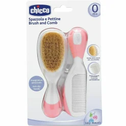 Set Kamm & Naturhaarbürste Ziegenhaar - Rosa