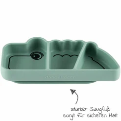 Silikon-Esslern-Teller mit Saugfuß - Stick & Stay - Croco - Grün