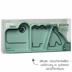 Silikon-Esslern-Teller mit Saugfuß - Stick & Stay - Croco - Grün