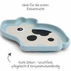 Silikon-Esslern-Teller mit Saugfuß Stick & Stay - Dotti - Blau