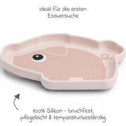 Silikon-Esslern-Teller mit Saugfuß Stick & Stay - Pigee - Powder